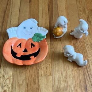 4-piece ghost/jack-o-lantern platter and 3 ghosts.